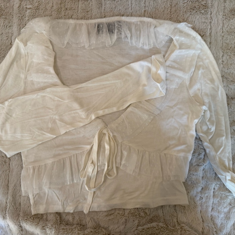 Elegant Sheer Cream Ruffle Top